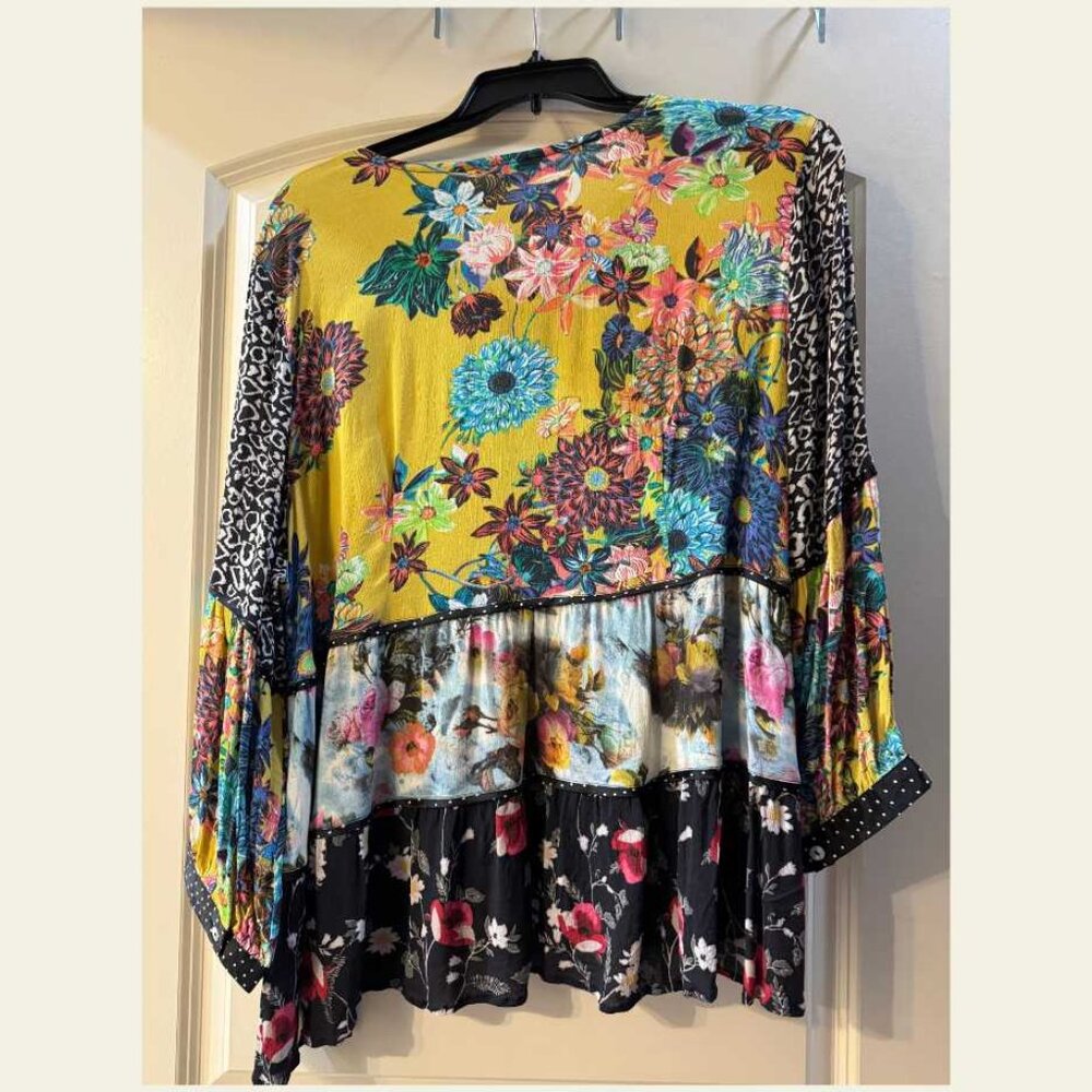 John Mark 2X Mixed Floral Boho Blouse – Colorful Patchwork Vibes! - Picture 2 of 3